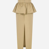 Rachel-Midi Skirt With Peplum in Beige