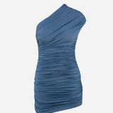 Teresa-Draped One-Shoulder Mini Jersey Dress in Blue