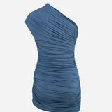 Teresa-Draped One-Shoulder Mini Jersey Dress in Blue