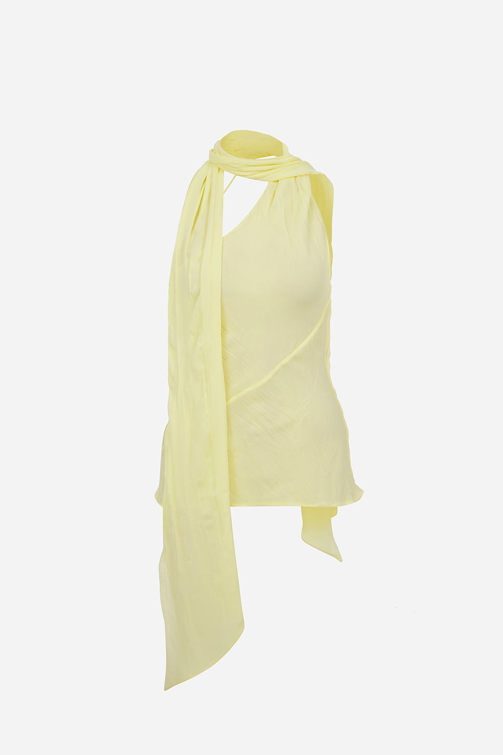 Elise-One-Shoulder Crushed Chiffon Scarf-Detail Blouse