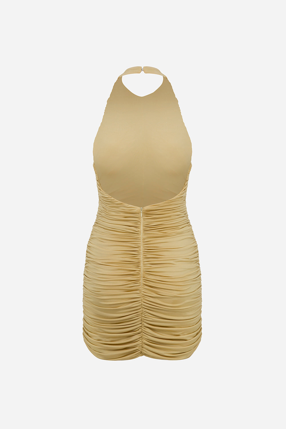 Amber-Draped Open-Back Jersey Mini Dress in Butter Yellow