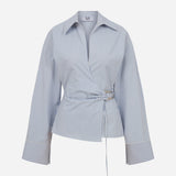 Lee-Draped Poplin Shirt With Accessory Detail in Blue Stripe