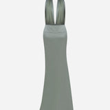 Tyra-V-Neck Satin Maxi Dress With Double Side Slits in Sea Green