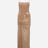 Cher-Strapless Sequin Midi Dress With Accessory Detail
