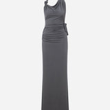 Harper-Asymmetrical Cowl-Neck Open-Back Jersey Maxi Dress in Grey