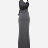 Harper-Asymmetrical Cowl-Neck Open-Back Jersey Maxi Dress in Grey