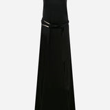 Cindy-Strapless Flowy Satin Maxi Dress With Detachable Belt