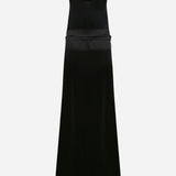 Cindy-Strapless Flowy Satin Maxi Dress With Detachable Belt