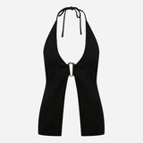 June-Open-Back Vest With Front Accessory Detail in Black