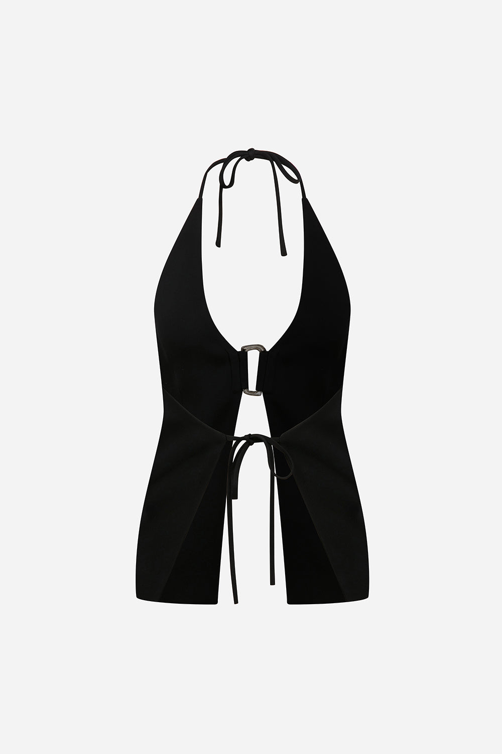 June-Open-Back Vest With Front Accessory Detail in Black