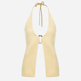 June-Open-Back Vest With Front Accessory Detail in Light Yellow