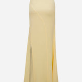 Jaime-Maxi Skirt With Double Front Slit Detail in Butter Yellow