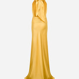 Trisha- V-Neck Satin Dress With Tuxedo Belt Detail