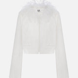 Ani-Feather-Detailed Jacquard Crop Jacket