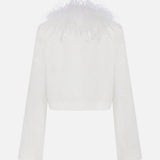 Ani-Feather-Detailed Jacquard Crop Jacket