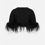 Bella - Crop Top With Feathers in Black