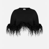 Bella - Crop Top With Feathers in Black