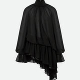 Brigitte High-Neck Draped Chiffon Mini Dress in Black