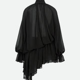 Brigitte High-Neck Draped Chiffon Mini Dress in Black