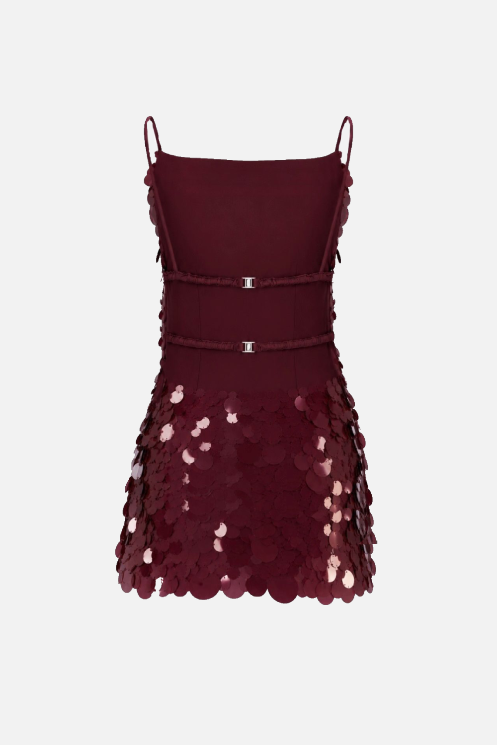 Lottie Open-Back Sequin Mini Dress in Burgundy Sequin