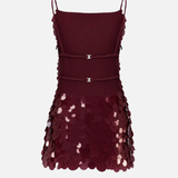 Lottie Open-Back Sequin Mini Dress in Burgundy Sequin
