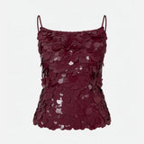 Cassie Open-Back Sequin Top in Burgundy Sequin