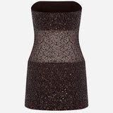 Lisa - Strapless Mini Sequin Dress in Brown