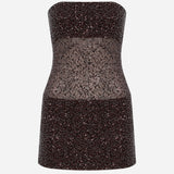 Lisa - Strapless Mini Sequin Dress in Brown