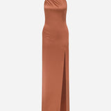 Luce - Backless Satin Dress with Front Slit in Copper